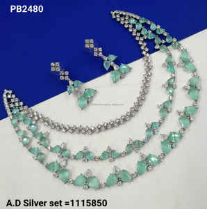 Tripel Layer Designs Américain Diamant Argent Plaqué Clouté Simple Collier Avec Délice Boucle D'oreille Ensemble De Bijoux Cadeaux Pour Les Femmes - Product Image 4