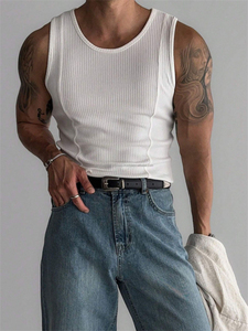 Summer Knitted Vertical Striped Fitness Sports Casual and Slimming <b>Vest</b> for <b>Men</b> Sleeveless Wide-Shoulder New Style Tank Tops - Product Image 4