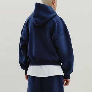 Oversized Hooded <b>Zip</b>-<b>Up</b> Sweatshirt Men Solid Color Cotton French Terry Casual Autumn Wear Regular Fit Pocket Design - Product Image 2