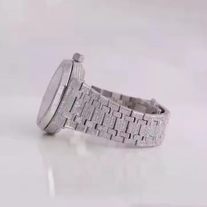 Montre automatique de luxe mécanique avec diamants Moissanite, cadran en cristal saphir, entièrement sertie, clarté VVS, boîtier en or blanc et céramique - Product Image 5