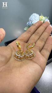 Luxury Gold Lab Grown Diamond Jhumka Hoop <b>Earrings</b> Traditional Indian Bridal <b>Fine</b> <b>Earring</b> for Women - Product Image 1