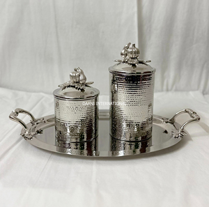 Premium Hand-Hammered Food Safe Kitchen Canister Set Decorative Leak Proof Storage Spice <b>Containers</b> with Serving Oval Tray - Product Image 2