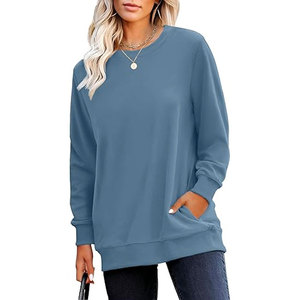 Sudaderas de Cuello Redondo para Mujer, Otoño, Ecológicas, de Algodón/Bambú Satinado, Modernas, Lisas, de Manga Larga, con Bolsillos - Product Image 1