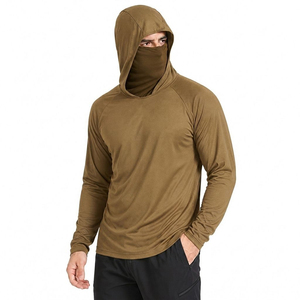 Men's Olive Long Sleeve Hooded UV Protection Shirt With Face Cover Pullover <b>Top</b> Solid Color Anti-Uv Fishing Wear - Product Image 3