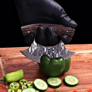 Cuchillo de Cocina Artesanal DIY de Acero de Damasco Ulu para Pizza, Cuchillo Oscilante, Picador de Hierbas, Mango de Cuerno, Funda de Cuero, Cuchillo de Chef OEM - Product Image 3