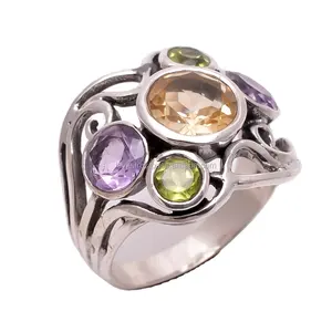 Natural citrine amethyst peridot rings handmade fine jewelry 925 sterling silver rings manufacturer suppliers