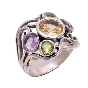 Handmade 925 Sterling Silver Classic Wedding <b>Rings</b> Natural Citrine Amethyst <b>Peridot</b> Fine Jewelry for Gifts - Product Image 1