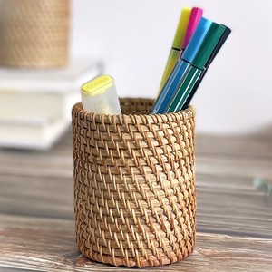 Organisateur de bureau en bois, porte-crayons en rotin naturel, porte-stylos, fournitures essentielles pour le bureau et la maison - Product Image 6