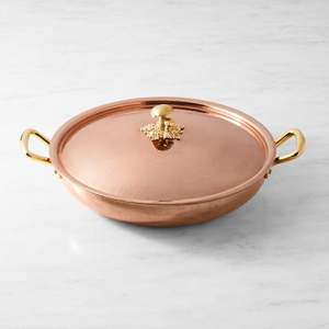Casserole en cuivre martelé artisanal avec couvercle et poignées en laiton, ustensile de cuisine de luxe en cuivre, plat de service pour la cuisine et les restaurants - Product Image 4