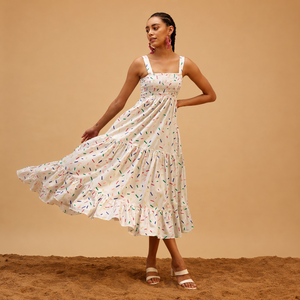 Vestido Maxi de Algodón sin Mangas Estampado para Mujer de la Mejor Calidad, con Corsé Fruncido y Volantes, Estilo Casual de Verano, Corte A, Transpirable, Directo de Fábrica OEM - Product Image 1