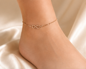 Cheville en argent sterling 925 plaqué or rose avec zircone cubique, motif infini, réglable, double couche, minimaliste, pour femme, 9,5 pouces - Product Image 5