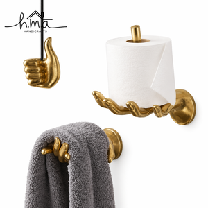 Antique Gold Brass Toilet Paper Holder Creative Hand Shape Design Palm Support Round <b>Wall</b> Mount Sculptural Bathroom Fixture - Product Image 1