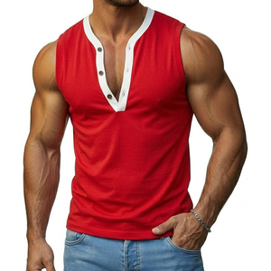 Débardeurs de fitness pour hommes, style streetwear, sans manches, col boutonné, tendance, vêtements de loisirs, vente en gros OEM - Product Image 6