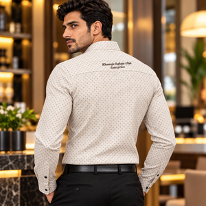 Khawaja Rafique Ullah Enterprises <b>Men's</b> Solid Anti-Wrinkle Satin Full <b>Sleeve</b> Dress <b>Shirt</b> Embroidered Front Smart Casual Knitted - Product Image 3