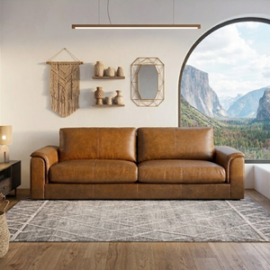 Sofá de Cuero Auténtico Marrón Oscuro de Alta Calidad, Sofá de 3 Plazas con Brazos Cuadrados, Muebles Modernos y Cómodos para Salas de Estar - Product Image 1