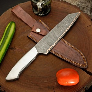 Couteau de chef en acier Damas avec étui en cuir, finition polie, style traditionnel, couteau de cuisine pour droitier - Product Image 6