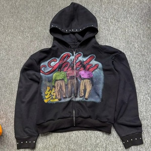 Sudaderas con capucha y cremallera personalizadas con lavado ácido, 100% algodón, estampado DTG, estilo urbano, corte y confección, sudaderas con capucha cortas tipo pullover - Product Image 4