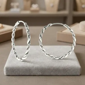 Pendientes de Aro Trenzados de Plata de Ley 925 Hechos a Mano de 25 mm, Estilo Bohemio, para Mujer, Joyería de Moda - Product Image 5