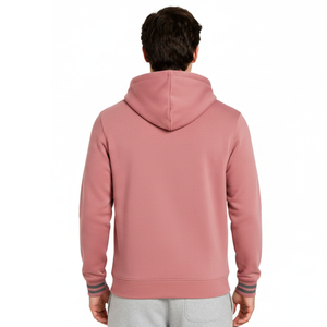 Sweat à capuche pour homme tendance et très demandé, couleur rose poussiéreuse, avec poignets rayés gris, style streetwear pour homme, sweat à capuche pull-over - Product Image 4