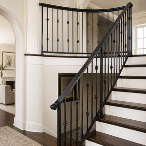 Rampe d'escalier moderne en fer forgé noir avec balustres verticaux pour escalier intérieur de luxe, garde-corps de balcon résistant à la rouille - Product Image 3