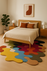Tapis moderne fait main multicolore et en forme de puzzle, tufté à la main, adapté aux animaux domestiques, antidérapant, pour pique-nique, salon, décoration, vente en gros - Product Image 4