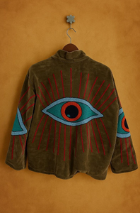 Hand Embroidered <b>Velvet</b> <b>Jacket</b> With Eye Pattern Stand Collar Full Sleeve Autumn Women's Outerwear Turn-down Collar Full Sleeve - Product Image 3