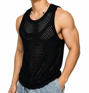 Men's O-Neck Knitted Tank <b>Top</b> With Dot Pattern Breathable Casual Wear - Product Image 5