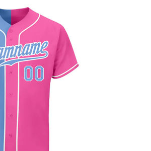 Sports Wear Custom Pink <b>Light</b> Blue-white Authentic Fashion Baseball Jersey V-neck Half Sleeve Quick Dry Breathable Unisex - Product Image 3