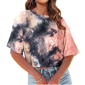 T-shirt court tie-dye délavé à l'acide, col rond, manches courtes, 100 % coton, respirant, grandes tailles, faible MOQ - Product Image 3