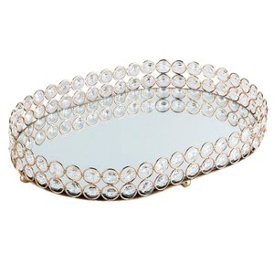 Oval <b>Crystal</b> Accent Tray Metal Decorative Serving Tray Polished Vanity Organizer for Wedding Party Living Room - Product Image 2