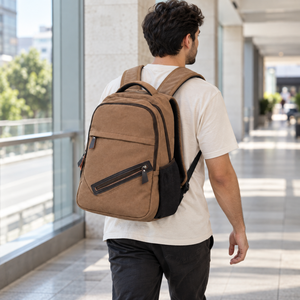 Traveling Canvas Drawstring Backpack with Two Pockets | Men's Vintage Rucksack for Daily Carry and Travel with Cotton Lining 20L - Product Image 3