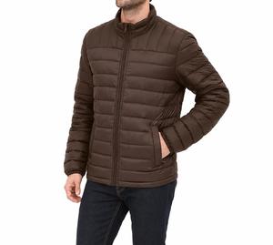 Blouson matelassé unisexe marron en toile écologique, col montant, fermeture éclair frontale, coupe-vent, décontracté, coupe ajustée, rembourrage en polyester - Product Image 5