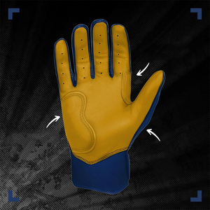Gants de baseball confortables et antidérapants en cuir bleu avec paume jaune pour une adhérence optimale, également adaptés au softball - Product Image 4