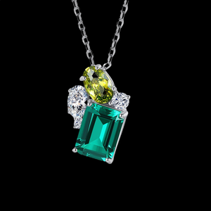 Luxury 18K Gold Filled Moissanite <b>Pendant</b> Necklace with <b>Emerald</b> Cut Green Stone and Diamond Accent Box Chain for Women - Product Image 4