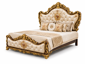 Ensemble de meubles de chambre à coucher en bois sculpté de style rococo, ensemble de meubles de chambre à coucher de luxe en bois comprenant un lit avec des tables de chevet, une commode et une armoire - Product Image 2