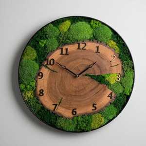 Green Haven Wood Slice <b>Clock</b> Mossy Timber Artisan Wall <b>Clock</b> Rustic Woodland Moss Decor <b>Clock</b> Enchanted Forest Wood <b>Clock</b> - Product Image 5