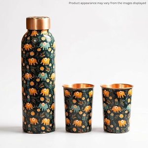 Copper Water <b>Bottle</b> With Elephant Pattern Portable Travel <b>Flask</b> Set - Product Image 4