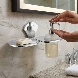 Support mural Promixo en acier inoxydable pour savon liquide et distributeur de savon 2 en 1, finition chromée, anti-rouille - Product Image 2