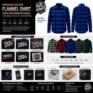 Camisa de Franela a Cuadros de Manga Larga Personalizable de Alta Calidad para Hombre, Corte Regular, Casual, Azul y Negro, Tejido Entrecruzado, Manga Larga, Cuello Camisero - Product Image 2