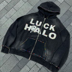 Sudadera con Capucha Personalizada con Logotipo de Pedrería, Estilo Oversize, Lavado Ácido, Desgastada, Streetwear - Product Image 2