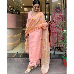 FANCY ORGANZA BRODERIE IMPRIMÉE NUMÉRIQUE TRAVAIL HAUT BAS AVEC DUPATTA ROSE - Product Image 3