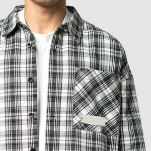 Blazer chemise en toile à carreaux surdimensionné pour homme, vente en gros, personnalisé, manches longues, coton, multicolore, fabrication OEM ODM en vrac - Product Image 4