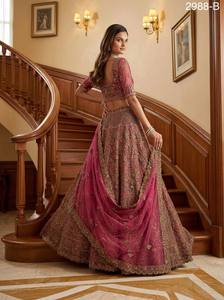 Elegant Olive Green Embroidered <b>Lehenga</b> With Beaded Crop Top And Organza Dupatta 2988-A - Product Image 2