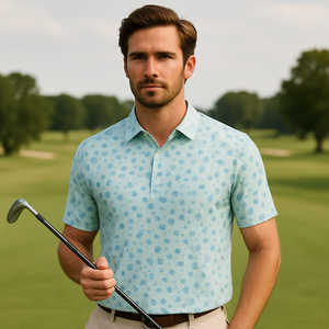 Polo de Golf para Hombre con Estampado Artístico Topográfico y de Paisajes, Corte Entallado, Verde y Aqua, Colección Verano 2026 HD - Product Image 6