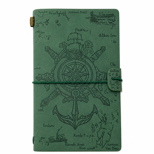 A6 Vintage Nautical Leather Journal Cover Retro Embossed Map Traveler's Notebook Shell Travel <b>Notepad</b> with Zipper Pocket Wholesa - Product Image 1
