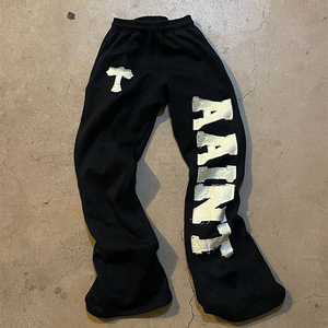 Fabricante ligero medio desgastado bordado algodón Vintage Unisex francés Terry pantalón ácido lavado Streetwear pantalones de chándal - Product Image 2