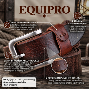 Ceinture en cuir de vachette véritable marron vintage Equipro, boucle carrée en alliage durable, ceinture rayée décontractée pour homme, longueur personnalisable - Product Image 4