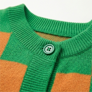 Suéteres de Otoño para Mujer, Color Verde Naranja, Tejido Geométrico, Lana/Cachemira, Antiarrugas, Casual, Manga Larga, Cuello en V, con Cinturón - Product Image 5