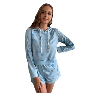 Conjunto de Sudadera con Capucha y Pantalones Cortos Estampados Digitales Casuales para Mujer, Novedad, Color Sólido, Dos Piezas, Venta al por Mayor, Ropa de Verano - Product Image 2