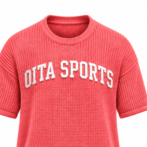 <b>Coral</b> Red Men Knitted T Shirt Short Sleeve Crew Neck Textured Casual <b>Top</b> Custom Printed Streetwear Summer Fashion Wholesale - Product Image 6